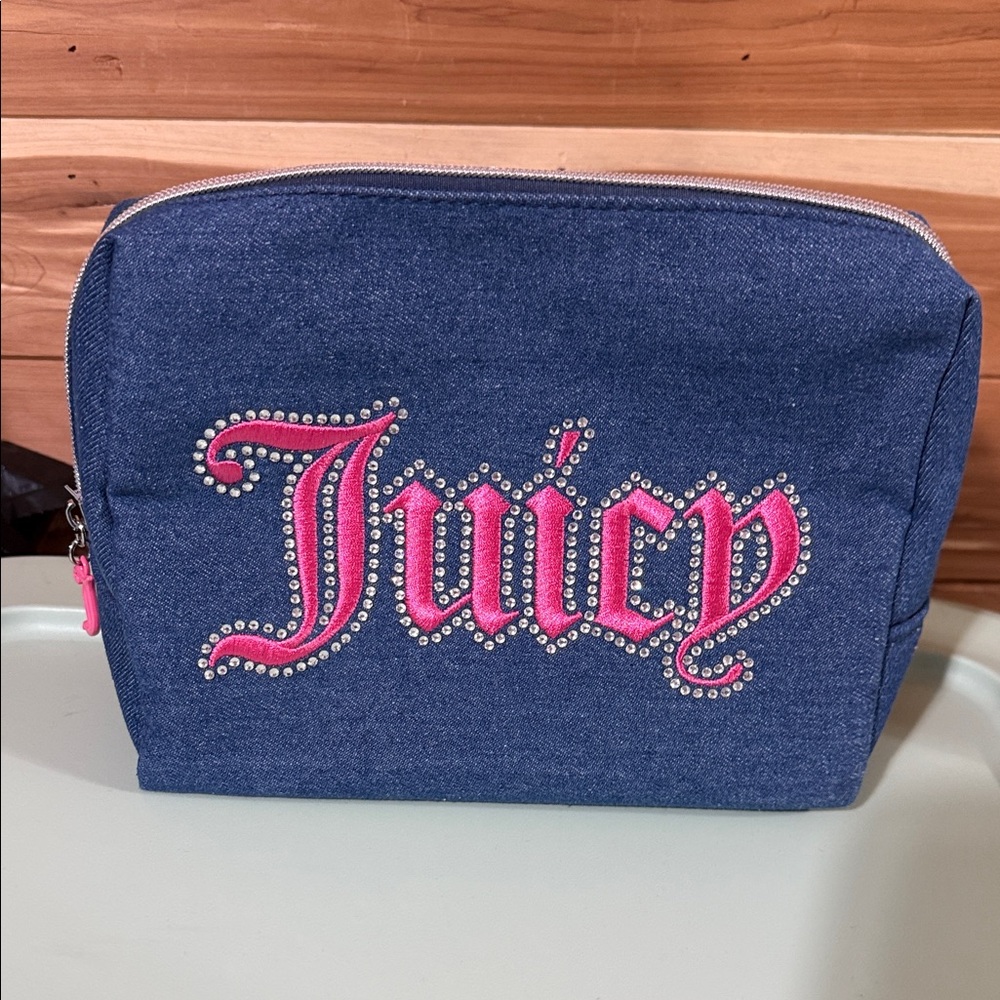 Juicy Couture Denim Blue Cosmetic Bag with Pink Accents-NWOT